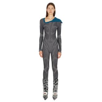 Paolina Russo Illusion Knit Catsuit - Dames - Jumpsuits - Grijs - XL - Wol - Jumpsuits & Playsuits