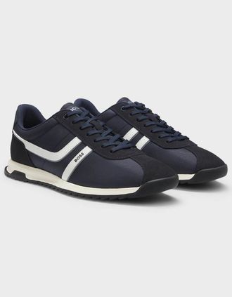 HUGO BOSS Mens BOSS Orange Zayn Mens Low-Top Trainers with Faux-Leather Trims - Dark Blue 401 - Navy - Size: 10