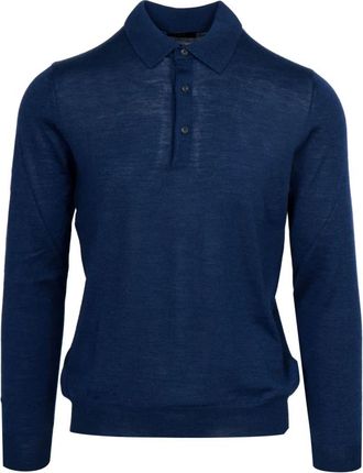 Fay Polo gebreid met drie knopen - Heren - Ronde hals truien - Blauw - L - Wol - Truien & Vesten