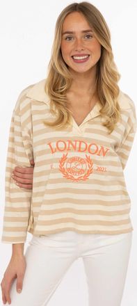Zwillingsherz Langarmshirt ZWILLINGSHERZ London, Damen, beige, Jersey, Obermaterial: 100% Baumwolle, gestreift, mehrfarbig, bequem h&uuml;ftbedeckend, V-Ausschnitt, gera
