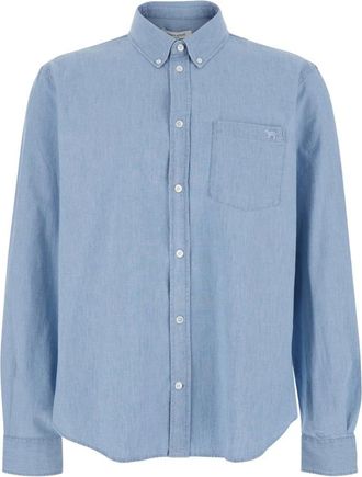 Maison Kitsun&eacute; Profile Fox Regular Shirt - Heren - Spijkeroverhemden - Blauw - XL - Katoen - Overhemden