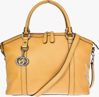 Gucci Britt Convertible Dome Satchel Leather Beige Leather Handbag (Pre-Owned)