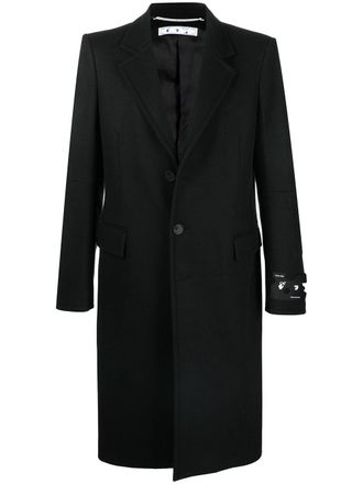 Off-white logo embellished single-breasted coat - Black