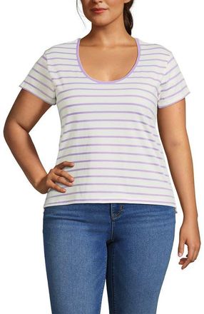 Lands End Supima Cotton Short Sleeve Scoop Neck Tee in Ivory/lilac Breton Stripe at Nordstrom, Size 3X