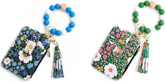 Generic Women Boho Keychain Wallet with Beaded Bracelet Small Card Holder (Dark Blue)