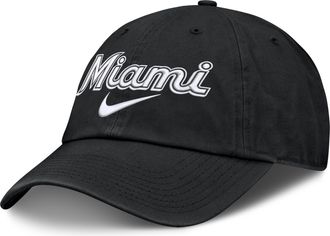 Nike Miami Marlins Primetime Club Nike Mens MLB Unstructured Adjustable Hat in Black | NB0100AMQM-ZHP