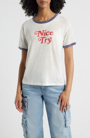 Daydreamer Nice Try Burnout Ringer T-Shirt in Vintage White/navy at Nordstrom, Size X-Small