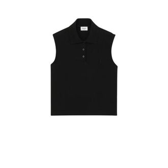 Saint Laurent Cassandre Polo Shirt - female - Saint Laurent - Sleeveless Tops - Black - M - Tops