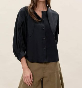 Rebecca Taylor Stretch Linen Top In Black