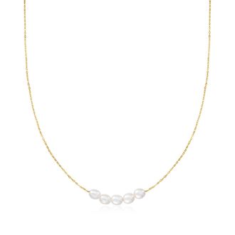 RS Pure by Ross-Simons 4-4.5mm Cultured Pearl Necklace in 14kt Yellow Gold