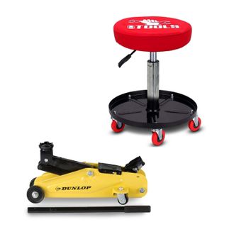Dunlop Chariot De Garagiste Bm Tools Pivotant R&eacute;glable & Cric Rouleur Hydraulique Compact Dunlop 2t - Supports Outils, R&eacute;paration Auto