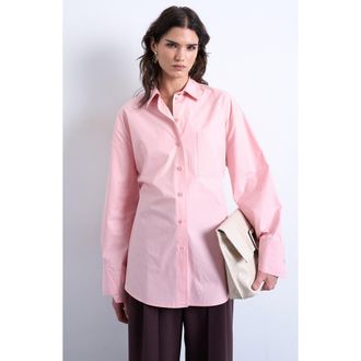 Topshop Darted Cuff Oversize Button-Up Shirt in Pink at Nordstrom, Size Medium