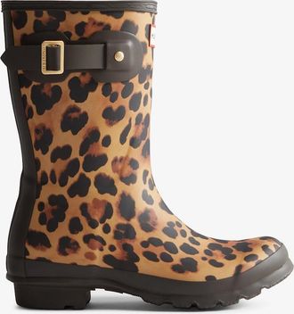 Hunter Womens Hunter Womens Original Short Leopard Boot - Leopard Print/Chocolate Brown - Size: 6