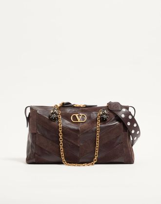 Valentino Garavani Valentino Garavani Panthea Medium Shoulder Bag in Suede and Nappa with Chevron Motif Wo