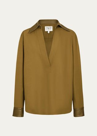 TWP A Case Of You Cotton-Leather Blouse