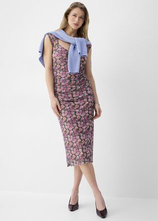 Icone Womens Ruched micromesh midi dress