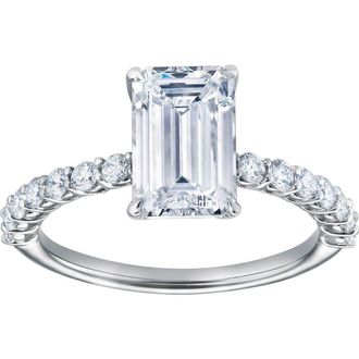 LuvMyJewelry Calista 14K White Gold Emerald Cut Lab Grown Diamond Engagement Ring - 2.55 ctw at Nordstrom, Size 6.5