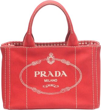 Prada Red Color Canvas Tote Bag (Pre-Owned)