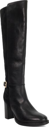 Dune London Womens Ladies Secretly - Block Heel Leather Buckle Detail Knee High Boots - Black - Size UK 8