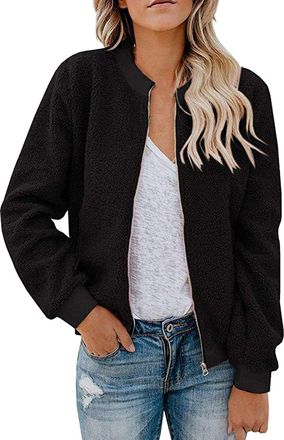 Generic Winter Fleece for Women Warm Solid Color Womens Teddy Coat Sherpa Fleece Coats for Women UK Lightweight Ladies Winter Coats Thermal Jacket Zip Up Oute