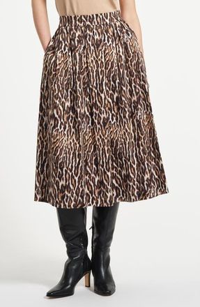 Isaac Mizrahi New York Stretch Cotton Sateen Midi Skirt in Leopard at Nordstrom, Size 16