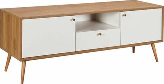 Oviala Mueble de TV moderno con 2 puertas, 1 caj&oacute;n, L 150 cm, madera blanca