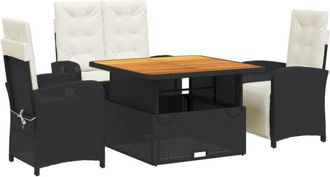 vidaXL Juego Comedor Jard&iacute;n 4 Piezas Con Cojines Rat&aacute;n Sint&eacute;tico Negro Vidaxl