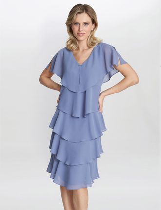 Gina Bacconi Womens Bella Georgette Tiered Dress - Purple - Size 18 UK