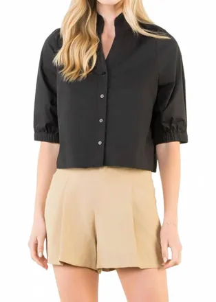 THML Clothing Womens Short Sleeve Poplin Top In Black