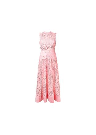 Self Portrait Pink Sleeveless Lace Midi Dress Size M