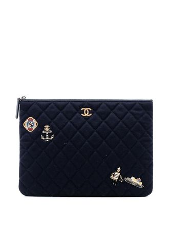 Chanel 2018-2019 Paris Hamburg Medium Quilted Wool Coco Sailor Charms O Case clutch bag - Blue