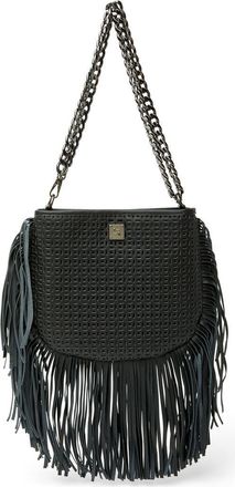 Think Royln Free Spirit Fringe Saddle Bag in Black Perforated Leather at Nordstrom