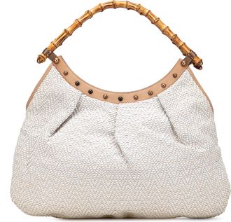 Gucci Pre-owned Womens Bamboo Hobo Woven Bag - Ivory Leather - One Size