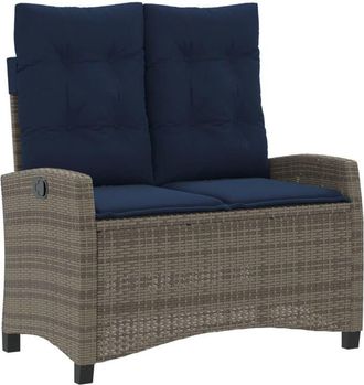 vidaXL Sill&oacute;n Reclinable De Jard&iacute;n Con Cojines Rat&aacute;n Sint&eacute;tico Gris Vidaxl