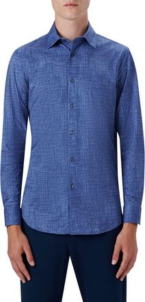 Bugatchi OoohCotton Print Button-Up Shirt in Night Blue at Nordstrom, Size Small