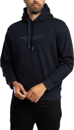 A|X Armani Exchange Mens Long Sleeve Drawstring, Front Tone on Tone Logo Hooded Sweatshirt, Blue, L, deep navy, L