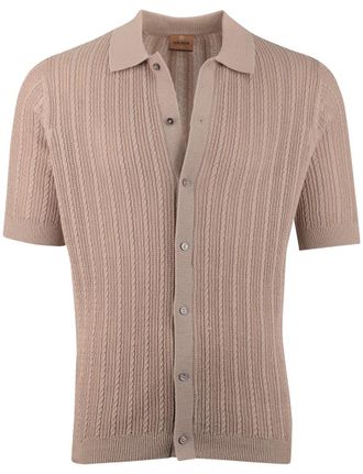 Mos Mosh Polo Mos Mosh beige structuurtje korte mouw doorknoop