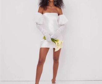 For Love & Lemons Hazel Mini Dress With Detachable Sleeves And Gloves In White