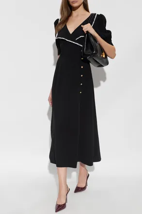 Alessandra Rich Dress With A Collar Finished With Lace, Womens, Black