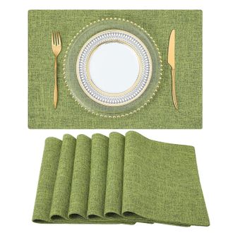 OEM Manteles Individuales Lavables, Juego De 6 Piezas, Color Verde, F&aacute;ciles De Limpiar Y Resistentes Al Calor