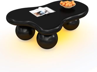 STILVORA Mesa De Centro Forma Nube Con Led 16 Colores, Patas Redondas, Estilo Moderno, En Mdf, Negra, 95&times;62,5&times;32 Cm