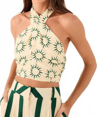 Dress To Sun Linen Crop Top In Green/beige