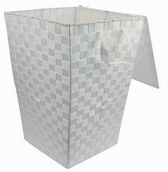 Trade Shop Trade Shop - Cesto Cestino Portatutto Portaoggetti Bagno Casa Coperchio 35x52cm 79103 Bianco