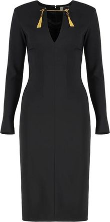 Elisabetta Franchi Jurk van lichtgewicht cr&ecirc;pe stof met juwelenketting - Dames - Casual kleedjes - Zwart - S - Polyester - Kleedjes