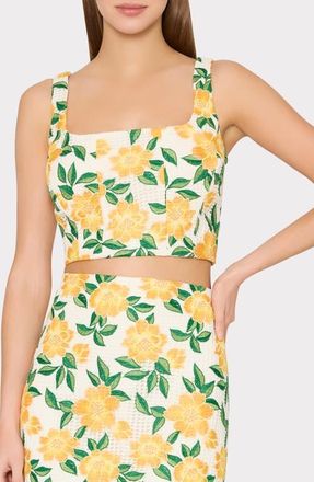 Milly Mel Flower Embroidery Crop Top in Yellow/Green at Nordstrom, Size X-Small