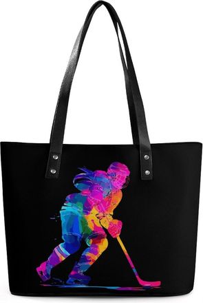 Generic Ice Hockey Player Woman Watercolor Tote Bags for Women Cute Shoulder Purses Handbags