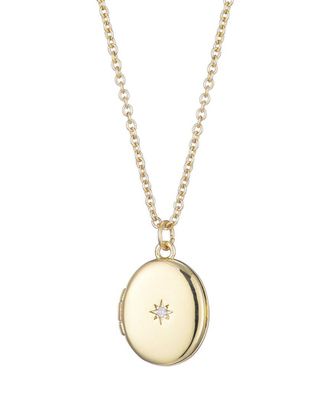 Adornia Adornia 14K Plated Cz Oval Locket With Starburst Necklace