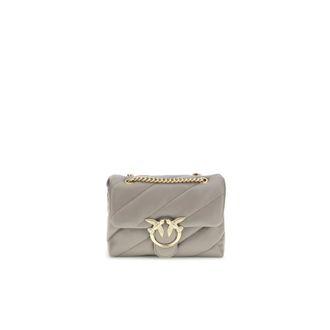 Pinko Cross Body Bags, female, Gray, Size: ONE SIZE Mini Puff Leather Shoulder Bag with Love Birds Logo