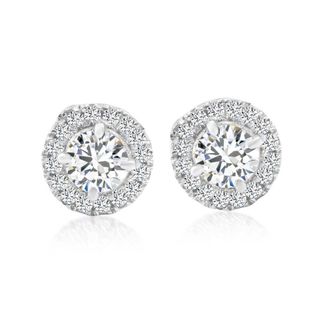 Pompeii3 1/2 Ct Halo Diamond Studs 10K White Gold Push Back