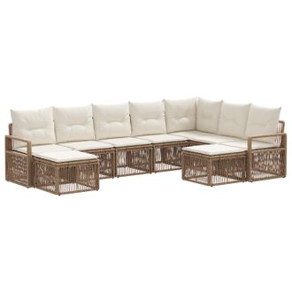 vidaXL Conjunto De Sof&aacute;s De Jard&iacute;n 9 Pcs Beige Rat&aacute;n Sint&eacute;tico Vidaxl